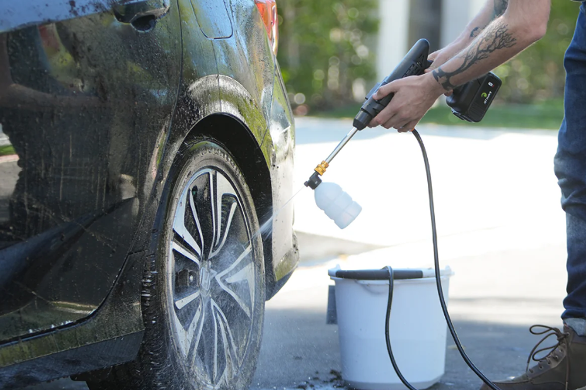 The handheld cordless pressure washer is an easy way for households to clean their gardens and cars