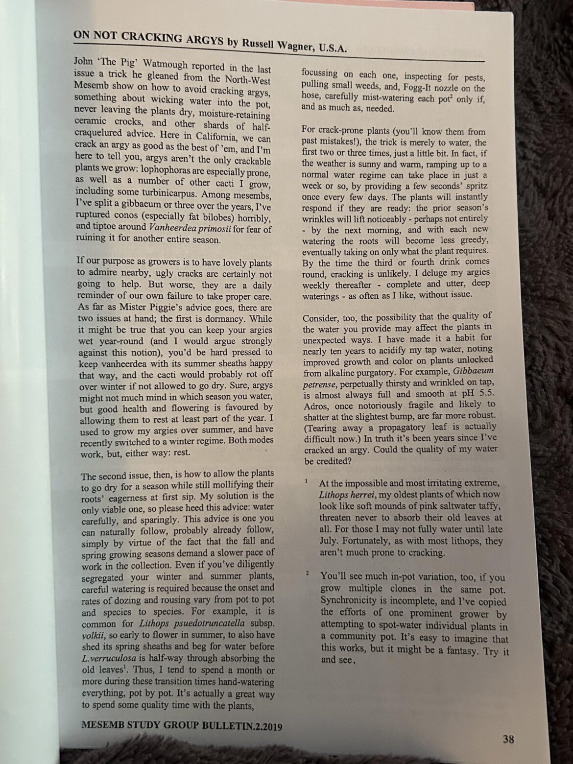 On Not Cracking Argys by Russel Wagner. Mesemb Study Group Bulletin. Volume 34(2), 2019. On Not Cracking Argys by Russel Wagner. Mesemb Study Group Bulletin. Volume 34(2), 2019.