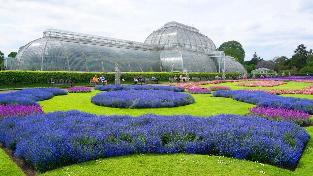 May 2015: Photo from famous Royal Botanic Gardens at Kew with impressive glasshouses and galleries , London, United Kingdom