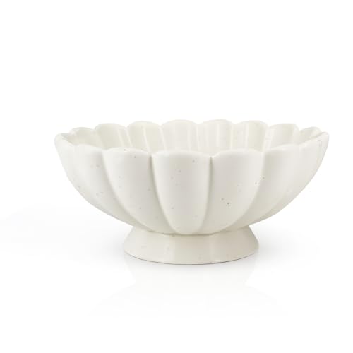 Accessoryway 8" White Fluted Scalloped Decorative Bowls -Moderate Ceramic Fruit Bowl for Kitchen Counter, Elegant Wavy Edge Centerpiece Bowls for Home Decor, Perfect for Housewarming &amp;wedding Gift