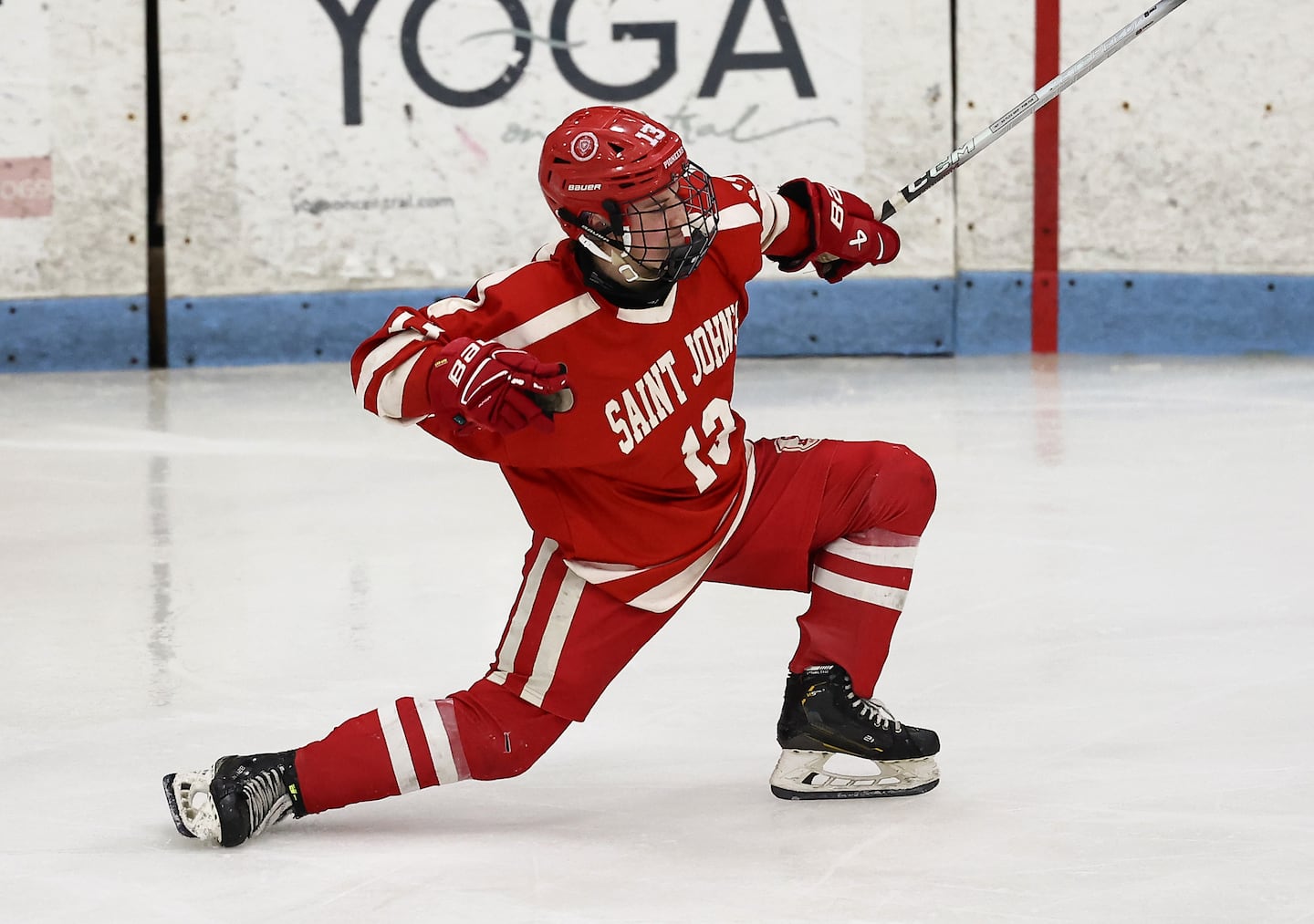 Matthew McGinty scored shorthanded during the second period of St. John's Shrewsbury'd 3-2 double-overtime win over Arlington in the MIAA Division 1 boys' hockey semifinals on Sunday at Chelmsford Forum.