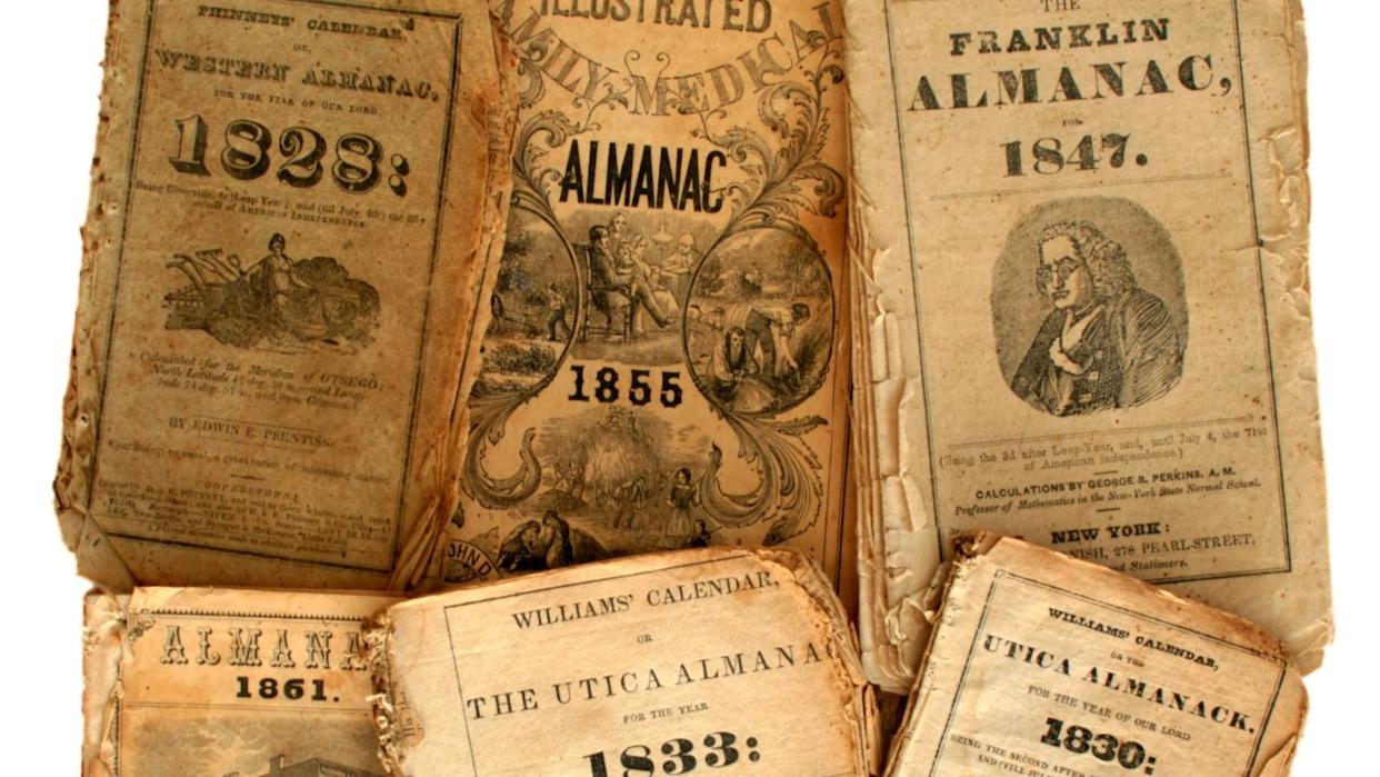 Collection of very old farmer's almanacs