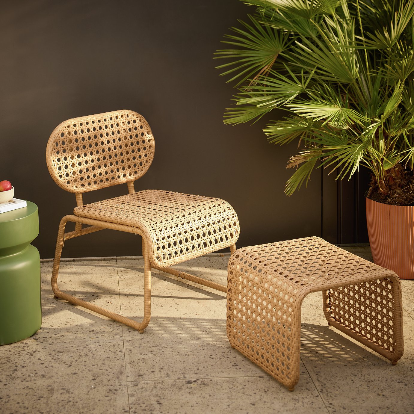 Habitat Global Accent Chair and Footstool - Natural