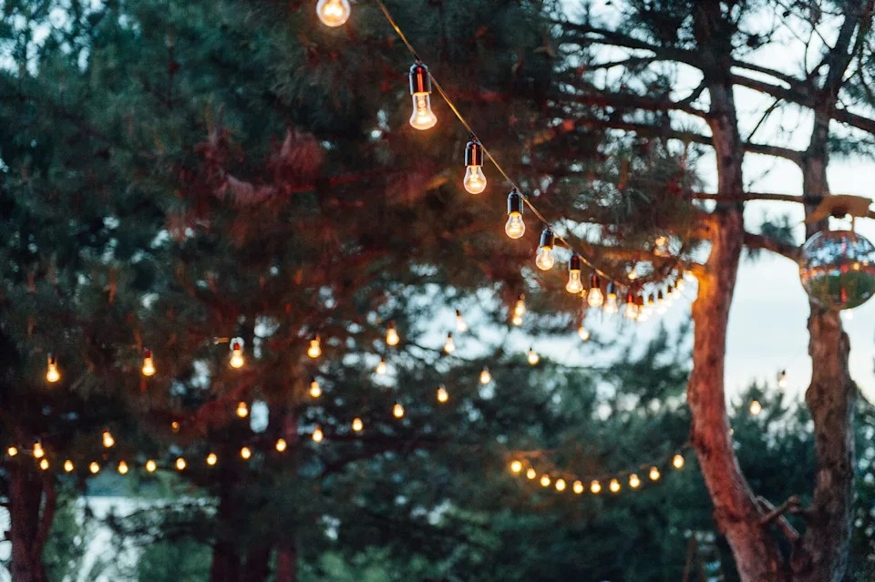 light bulb decor in outdoor party, wedding party