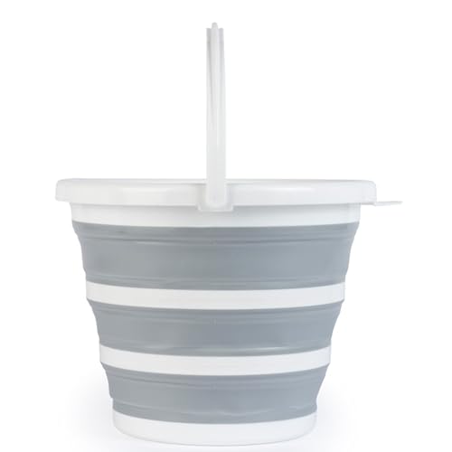 Beldray Collapsible Bucket - 10l Foldable Silicone Bucket, Sturdy Handle, Ideal for Travelling &amp; Fishing, Space-Saving Design, Multi-Purpose Bin, Portable Home Cleaning, Camping, Water Basket, Grey