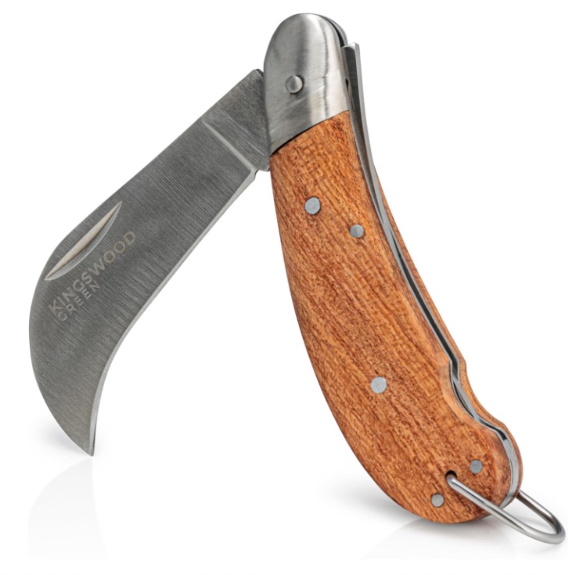 Kingswood Green, Folding Horticultural Grafting Knife with Wooden Handle Precision Stainless Steel Blade