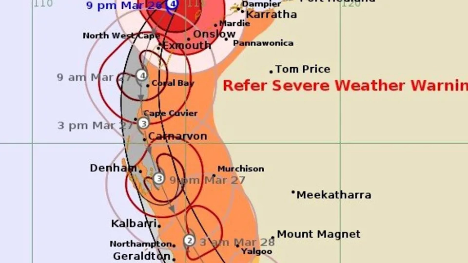 Cyclone Narelle cyclone tracking map and fresh cyclone warning advice. Picture: BOM