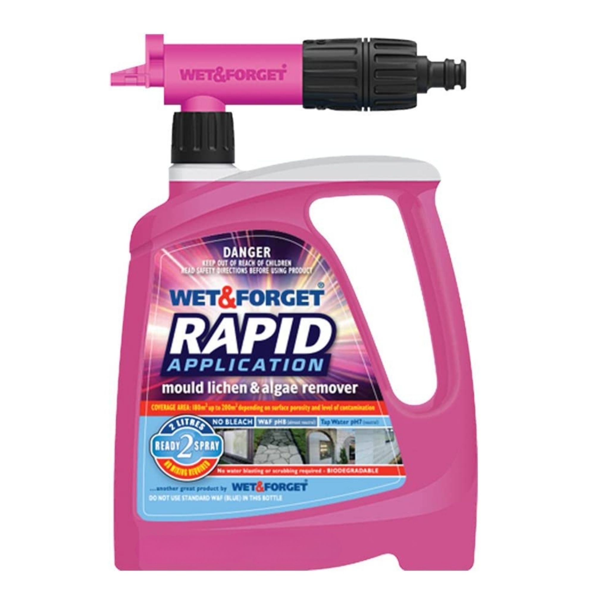 A pink bottle of Wet &amp; Forget patio cleaner