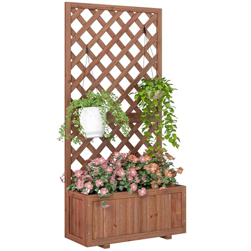 Outsunny Garden Planter With Trellis, 45l Raised Bed for Climbing Plants, Vines, Flowers, Outdoor Planter Box for Patio, 72.5 X 31.5 X 149.5 Cm, Orange
