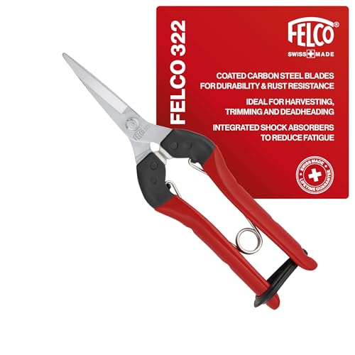 Felco F322 Pruning Snips – 9.84" Garden Clippers With Curved Blade & Rounded Tip | Pruning Shears for Gardening | Garden Snips and Pruners With Carbon Steel Blade, Sap Groove