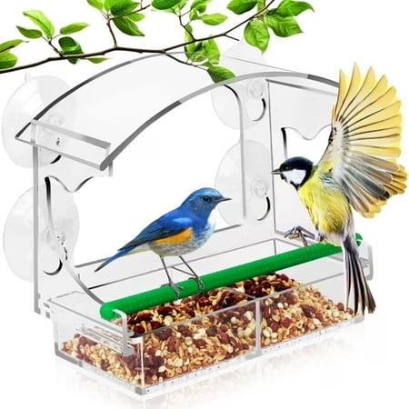 Phancir Window Bird Feeder for Outdoors, Acrylic Bird Feeder With Strong Suction Cups, Perfect for Up-Close Viewing, Removable Seed Tray With Drain Holes to Keep Nuts Fresh &amp; Dry, Clear