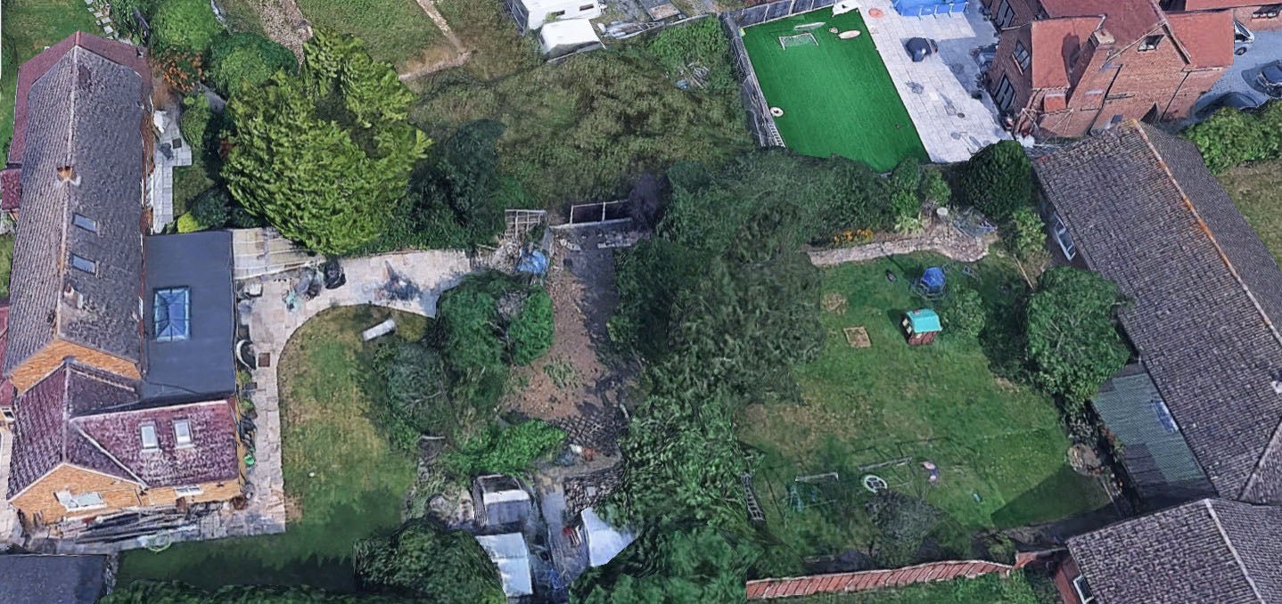 Aerial image showing site of dispute between John and Amanda McCarthy and neighbours over Leylandii border