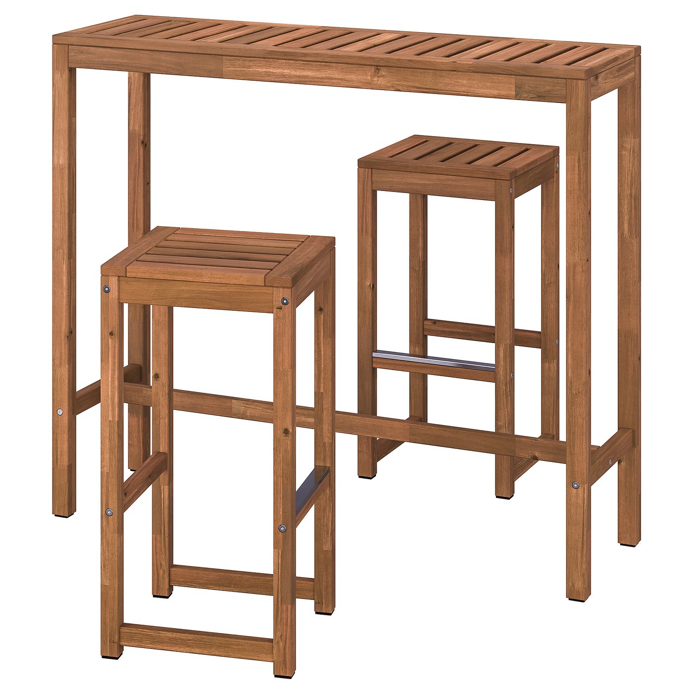 N&Auml;mmar&Ouml; Bar Table and 2 Bar Stools, Outdoor - Light Brown Stained 120x40 Cm