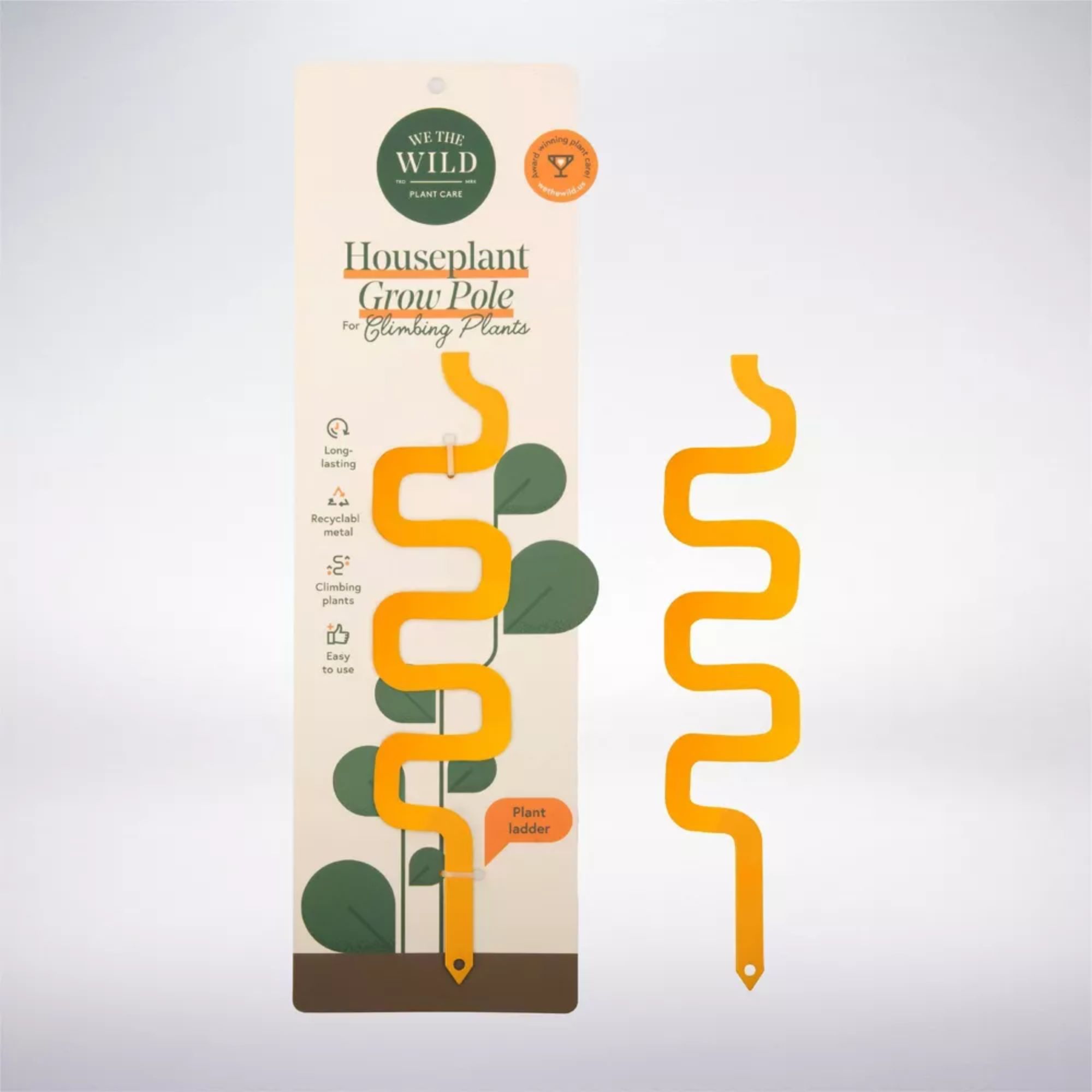 Wavy yellow houseplant grow pole made from metal