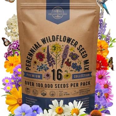 Organo Republic 16 Perennial Wildflower Seeds Mix for Indoor &amp; Outdoors. 100,000+ Non-Gmo, Heirloom Wildflower Garden Seeds, 4oz Packet for Growing Wild Flowers to Attract Bees, Butterflies &amp; Birds