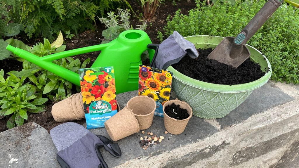 A collection of gardening supplies.