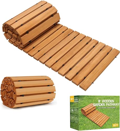 Roll Out Garden Path Walkway, 8ft Wooden Garden Pathway, Weather-Resistant Walk Way for Outdoor Patios, 17" W Roll Out Hardwood Way With Non-Slip Surface Wedding Party Pathways (straight)