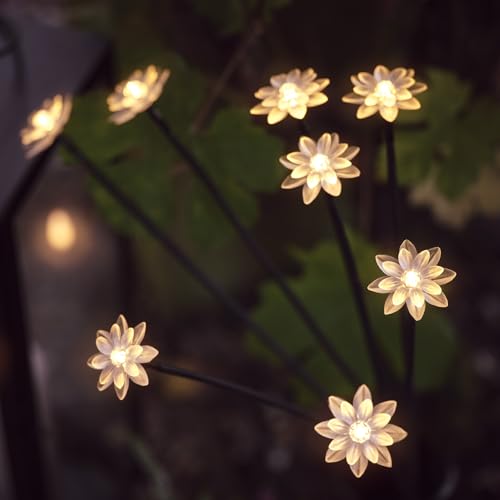 Lights4fun Outdoor Solar Powered Flower Stake Path Light for Garden Warm White Leds Fully Waterproof With Timer 67cm