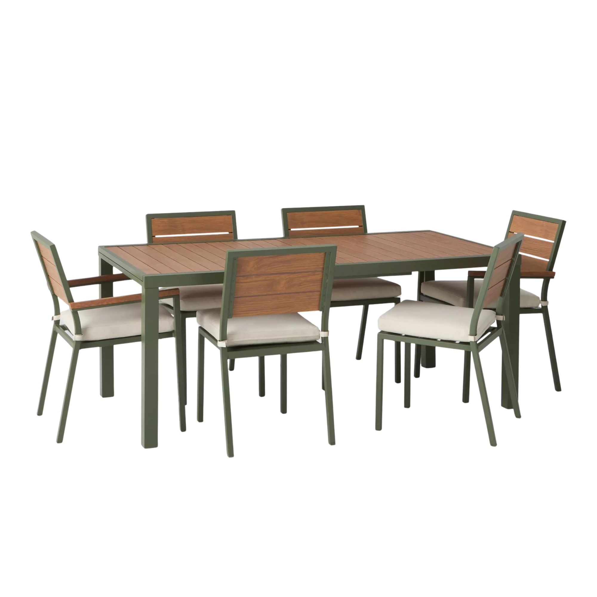 John Lewis, Platform 6-Seater Wood-Effect Extending Garden Dining Table &amp; Chairs Set in Green