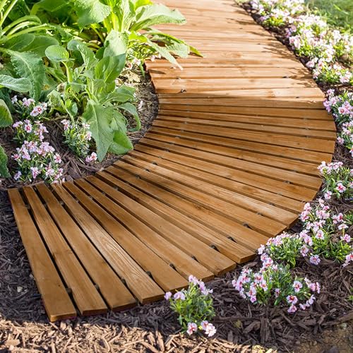 Plow &amp; Hearth 52128 Roll Out Wooden Curved Garden Pathway, 4 Feet, Natural Cedar
