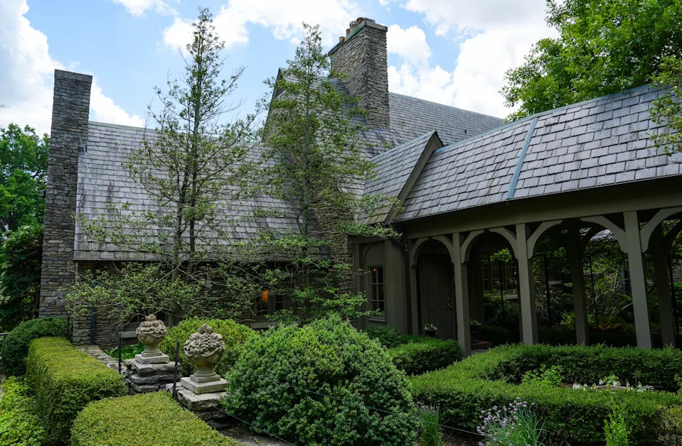 The Gibbs home -- built in 1928 as the "Irish Country Home" for the son of the founder of Glemore Distillery -- has several gardens and landscaping that fill the four acres in Mockingbird Valley. The home is on the 2025 Kilgore Garden Tour, founded by Betty Kilgore Moss Gibbs. May 14, 2025