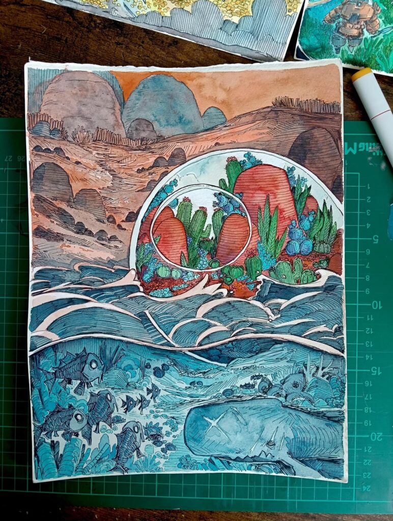 Cosmic Terrariums, watercolour paintings!