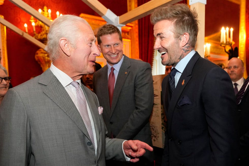 london, england june 11: king charles iii (l), speaks to former footballer david beckham as they attend the inaugural kings foundation charity awards at st jamess palace on june 11, 2024 in london, england. the awards serve as a platform to honour the outstanding efforts of students, teachers, alumni, and partners who have significantly contributed to the foundations mission across various sectors. there are nine award categories, with the event culminating in the king presenting the king charles iii harmony award, a special accolade recognising an individuals long term dedication to the foundations mission. (photo by kirsty wigglesworth wpa pool/getty images)
