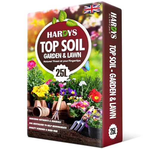 Hardys 25l Top Soil for Garden &amp; Lawn - Loam &amp; Sand Based, Enriched Top Soil | Ideal for Grass Seeding, Levelling, Plant Beds, Borders - Graded for Plants Outdoor