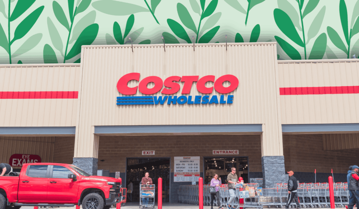 Costco store with a greenery background