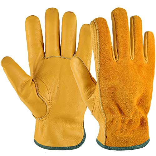Einskey Gardening Gloves for Men Women, Tough Thorn Proof Leather Safety Work Gloves, Heavy Duty Rigger Protective Gloves With Strong Grip for Garden Yard Mechanic Welding
