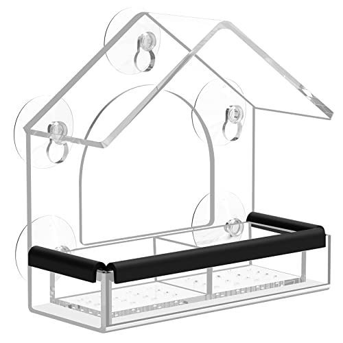 Clear Window Bird Feeder With 5 Extra Strong Suction Cups, Dy-Skty Sturdy and Durable Acrylic Birdfeeders for Viewing Wild Birds Outside, as a Bird Watching Gift, Outdoor Birdhouse Box, Garden Decor