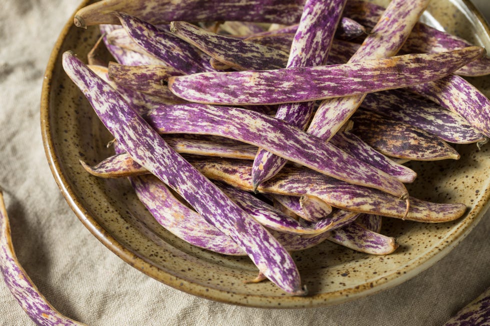organic purple dragon tongue beans ready to cook