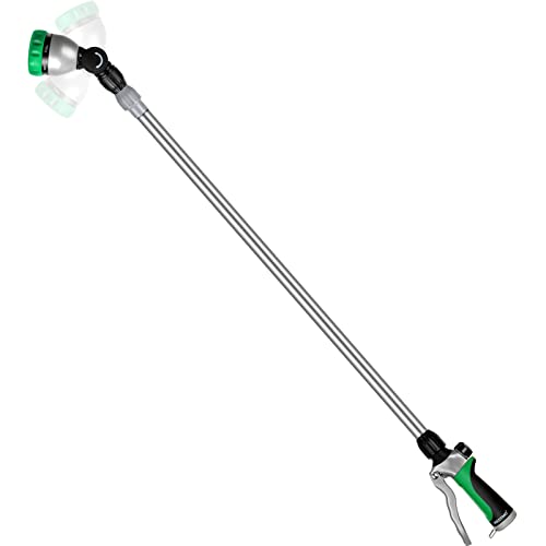 Restmo 36&rdquo;-60&rdquo; Metal Watering Wand, Long Telescopic Tube | 180&deg; Adjustable Ratcheting Head | 7 Spray Patterns | Flow Control, Perfect Garden Hose Sprayer to Water Hanging Baskets, Shrubs, Green