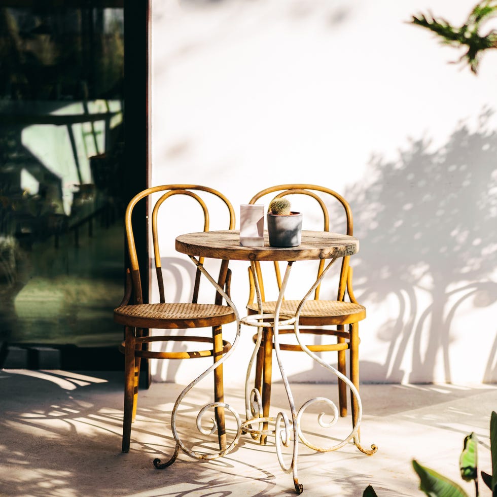 rustic rattan wooden tables and chairs
