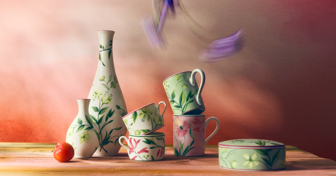 Florenza is the new collection by Ginori 1735 With The Unframed Garden nature takes center stage