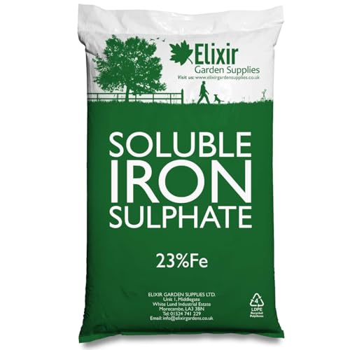 Elixir Gardens 23% Fe Soluble Iron/ferrous Sulphate | Lawn Tonic &amp; Grass Green-Up| 500g Bag | Makes 40l of Liquid Feed