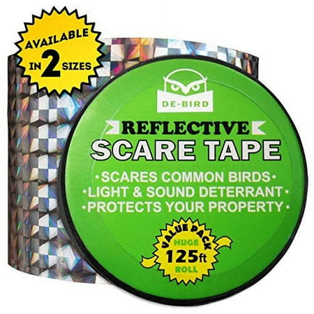 De-Bird Scare Tape - Weatherproof Reflective Tape - Seagull Reflective Ribbon for Balcony &amp; Patio Deterrent - Reusable Goose Deterrent Scare Ribbon - 125 Ft Roll, Garden Style