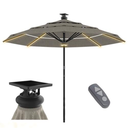 Above Height 2 Series 10ft Motorized Patio Umbrella &ndash; Remote, Solar &amp; Usb-C Charging, 8 Rib + Center Led, Wind Sensor Auto-Close, Rust-Resistant Aluminum, 98% Uv Block (spectrum Dove)