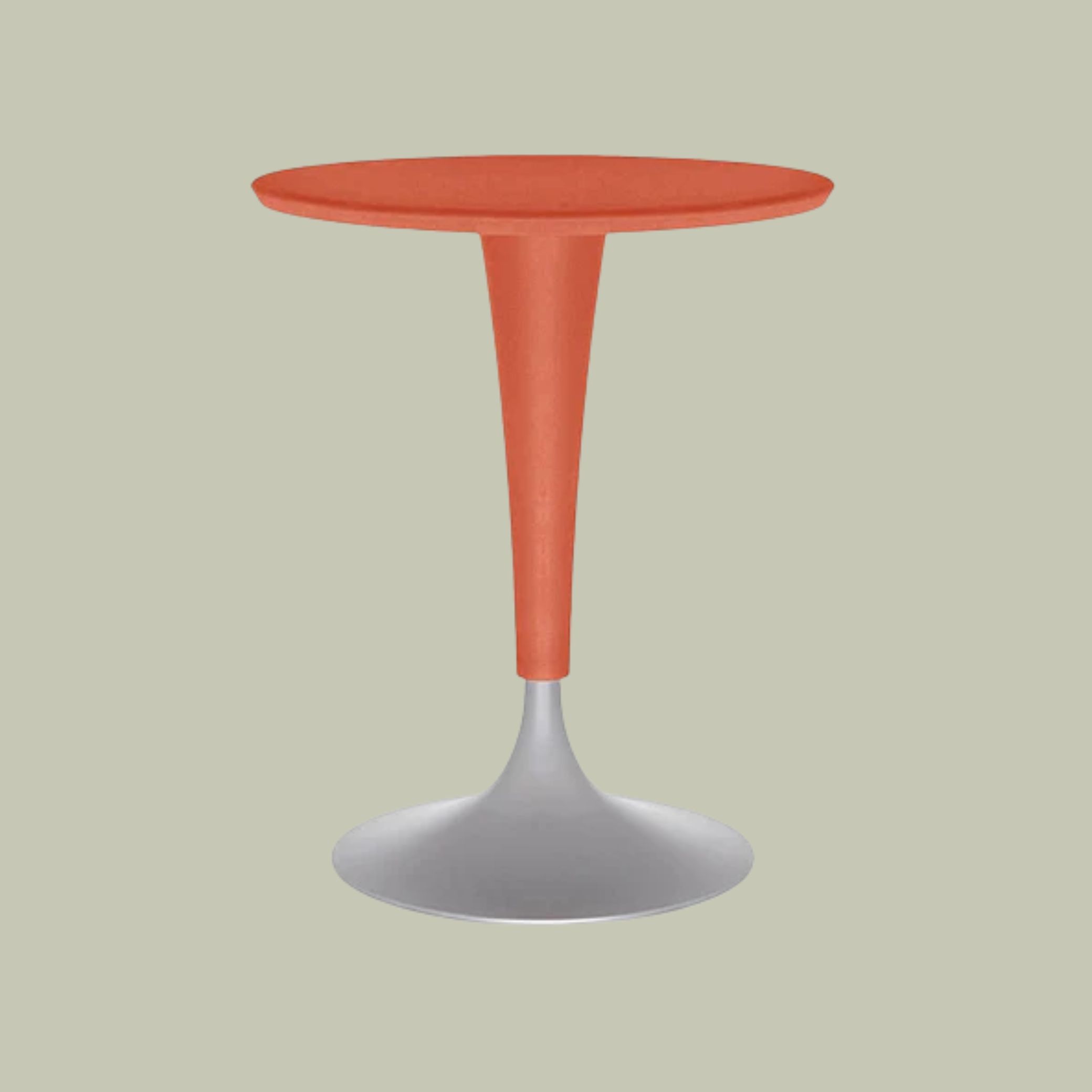 Kartell Dr Na Bar Table in orange and chrome against pale green background.