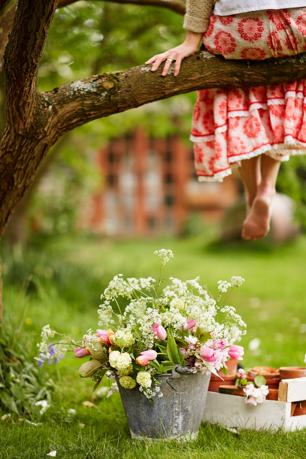 woman on branch in garden
