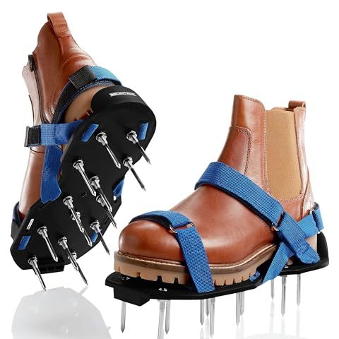 Briliantwerk Lawn Aerator With Adjustable Straps - for Lawn Aeration or as Screed Shoes - Lawn Aerator Shoes as Perfect Aerator Lawn Tool - Incl. Two Nail Lengths - Lawn Dethatcher - Epoxy Shoes