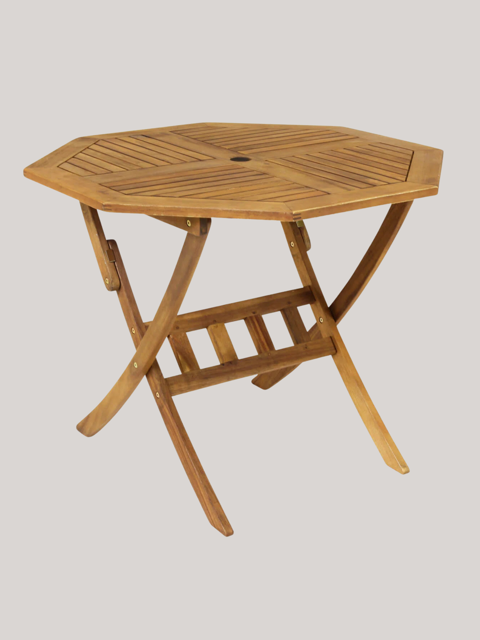 Dakota Fields, Angela Acacia Folding Outdoor Dining Table With Umbrella Hole