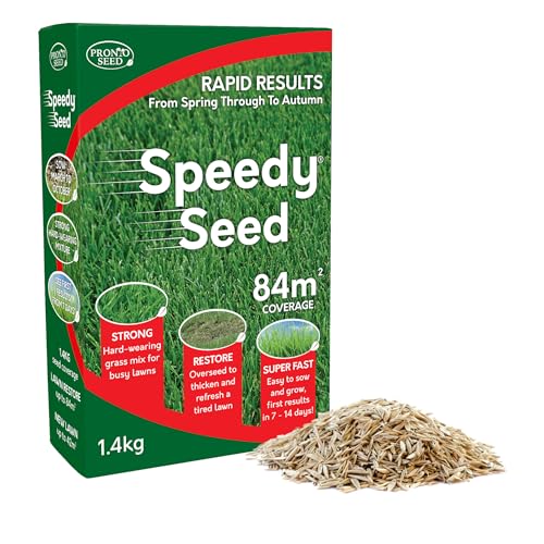 Pronto Seed Premium Grass Seed 1.4 Kg - Fast Growing, Hard-Wearing - Covers 84m&sup2; for Lawns &amp; Overseeding - Defra Approved &amp; Tailored for Uk Climate (1.4kg)