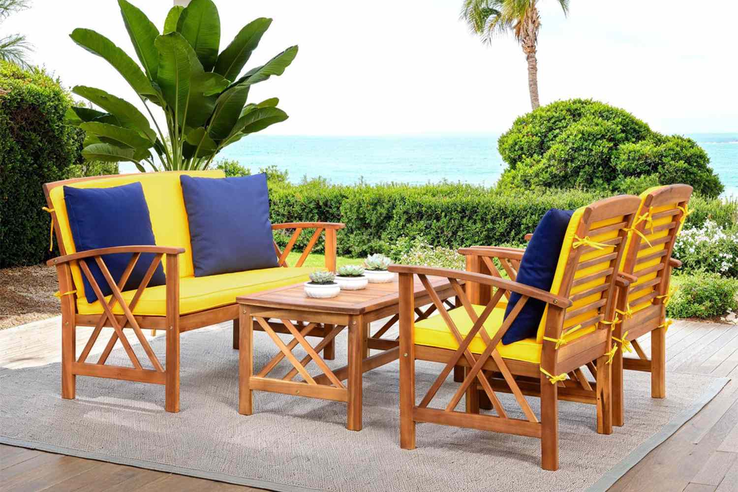 Sand & Stable Calhoun Acacia 4 - Person Patio Conversation Sets 