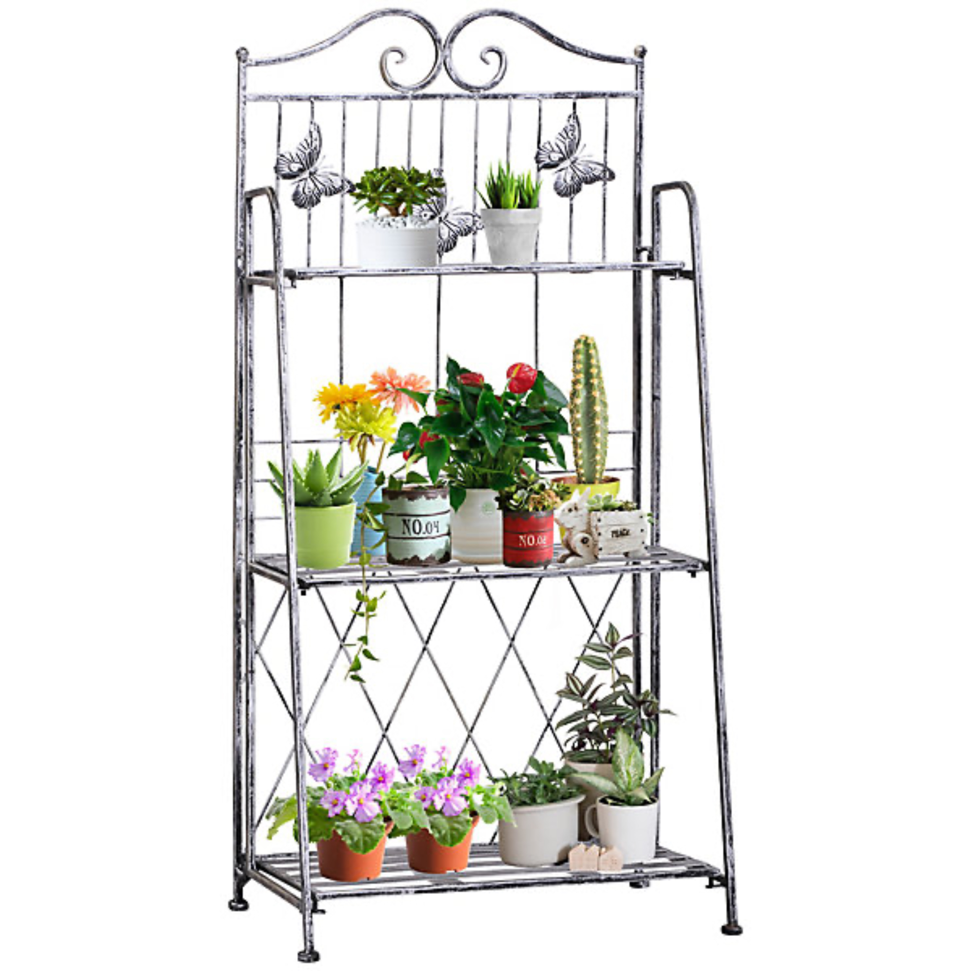 B&Q Outsunny, 3-Tier Metal Folding Plant Stand Display Rack Bookshelf Unit, Outdoor
