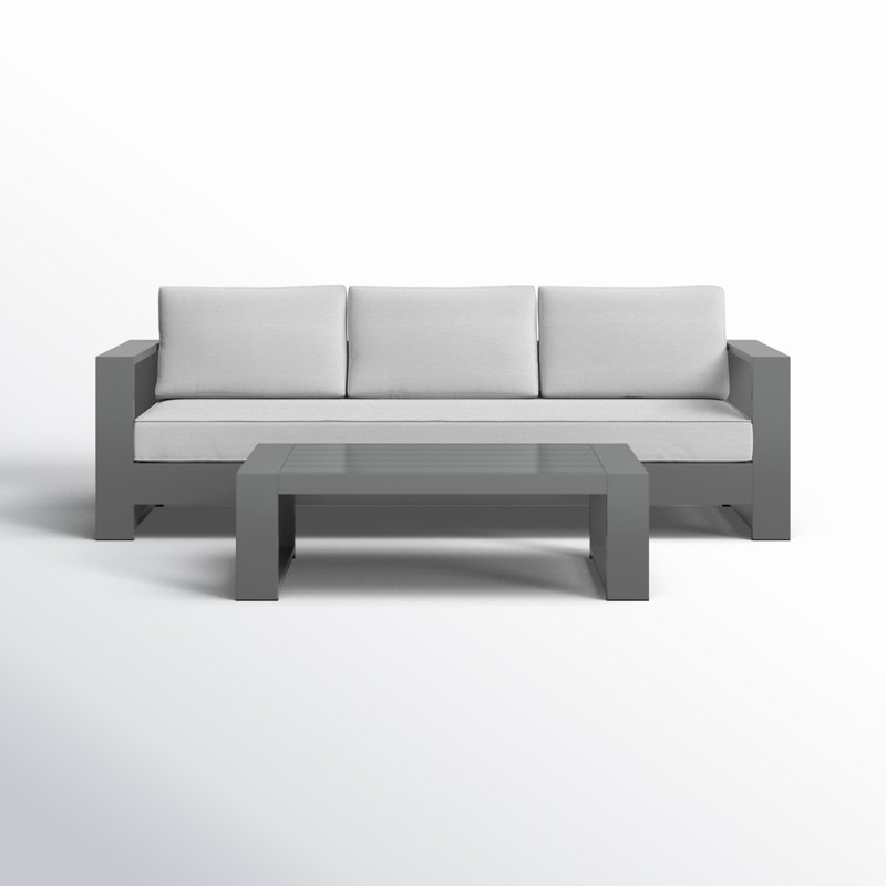 Allmodern Hoyt 92.52&rdquo; Outdoor Aluminum 3-Seater Sofa With Coffee Table | Wayfair