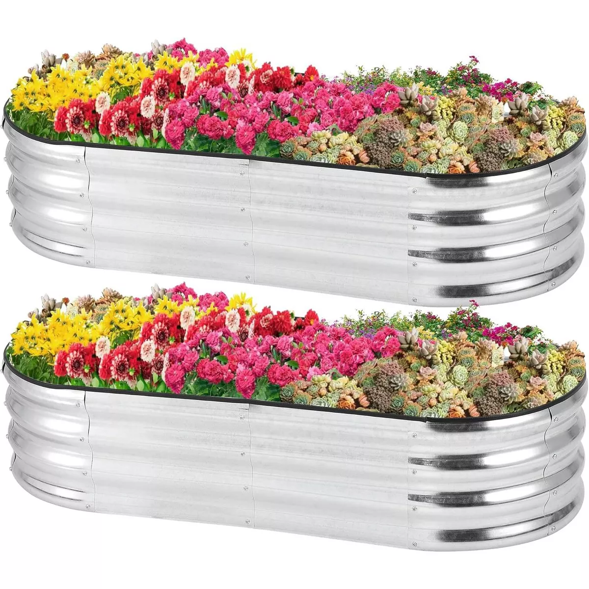 Cuisinsmart 2 Pack Galvanised Steel Raised Garden Bed, Open-Ended Base, Planter Raised Beds for Plants, Vegetables and Flowers