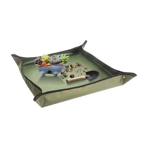 Nwvuop Plant Repotting Mat 20&times; 20 Inches Waterproof Potting Mat for Indoor Plants, Portable Gardening Mat for Plant Lovers(dark Green-02)