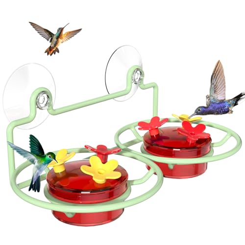 Dreamdrawer Window Hummingbird Feeder, Small Hummingbird Feeder for Outdoors With Strong Suction Cup - Metal Base &amp; 6 Feeding Ports, Easy to Clean and Refill