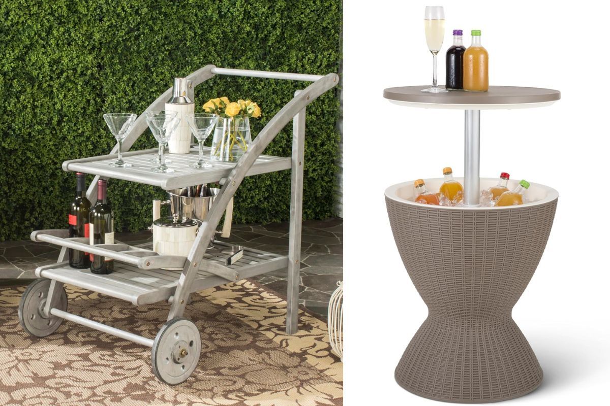 Outdoor bar trolley and cooler table